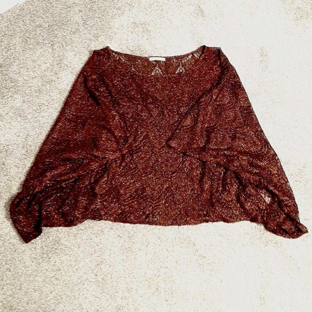 MATTY M Shawl; Gold Metallic & Rust Lace Shawl Size XS / S